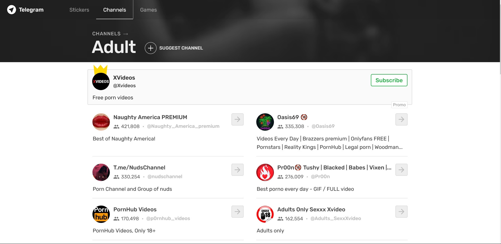 Adults channels telegram